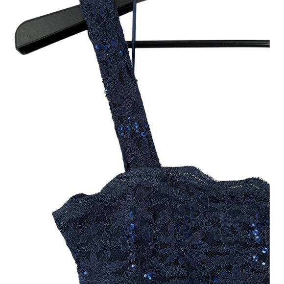 Alex Evenings dress navy blue lace sequin sleeveless satin size 18 - Picture 4 of 8